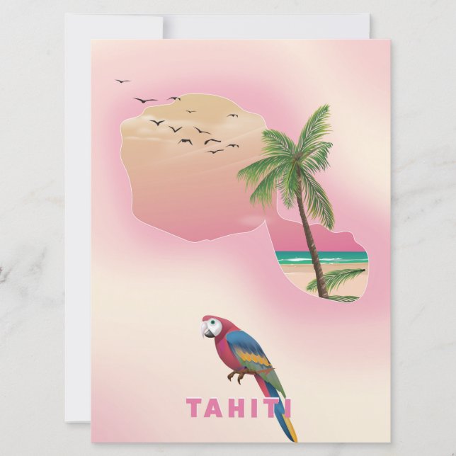 Tahiti illustrerad karta resaffisch inbjudningar (Framsida)