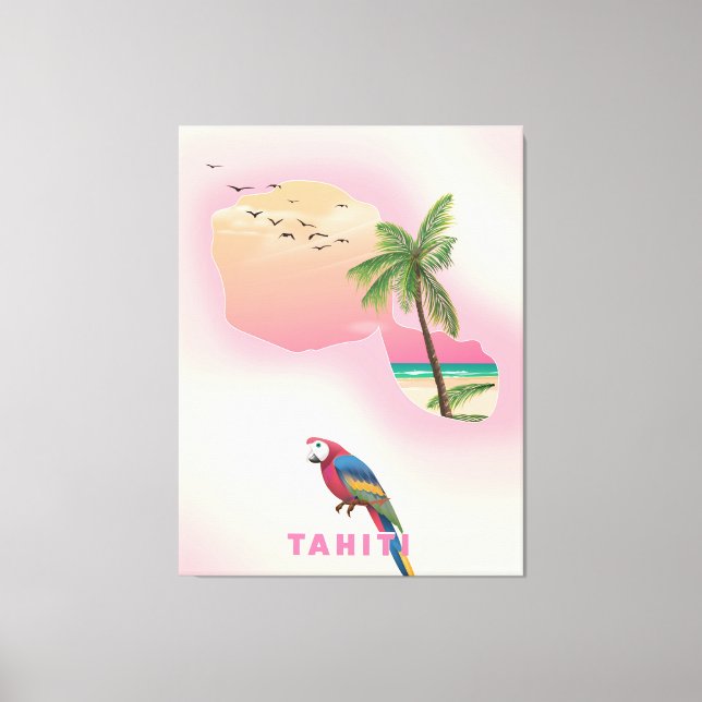 Tahiti illustrerade reseaffisch i karta canvastryck (Framsida)