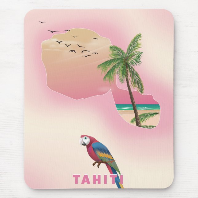 Tahiti illustrerade reseaffisch i karta musmatta (Framsidan)