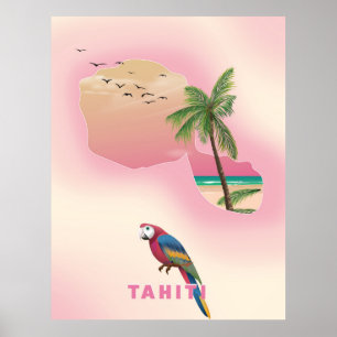 Tahiti illustrerade reseaffisch i karta poster