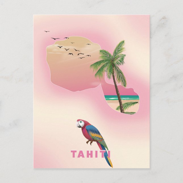 Tahiti illustrerade reseaffisch i karta vykort (Framsida)