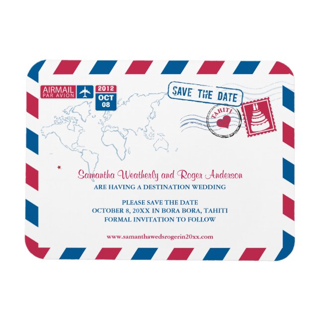 TAHITI Luft Mail Bröllop spara datum 3x4 Magnet (Horisontell)