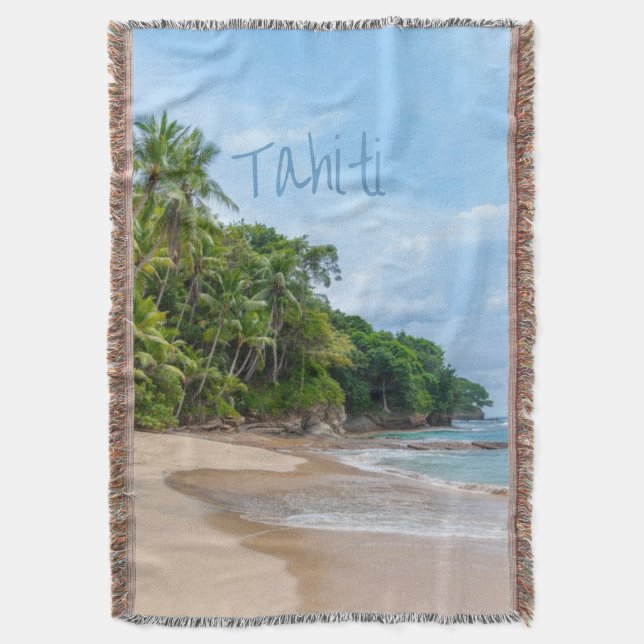 Tahiti Sand Beach Blå himmel Handflatan Träd Filt (Framsidan Vertikal)