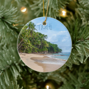 Tahiti Sand Beach Blå himmel Handflatan Träd Julgransprydnad Keramik
