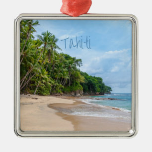 Tahiti Sand Beach Blå himmel Handflatan Träd Julgransprydnad Metall