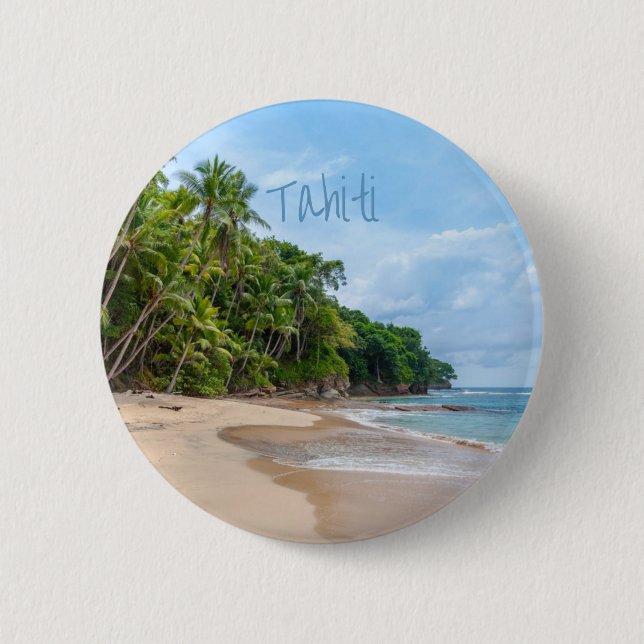 Tahiti Sand Beach Blå himmel Handflatan Träd Knapp (Framsida)