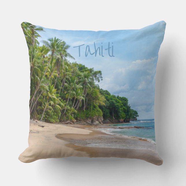 Tahiti Sand Beach Blå himmel Handflatan Träd Kudde (Framsida)