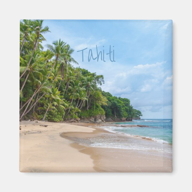Tahiti Sand Beach Blå himmel Handflatan Träd Magnet (Framsidan)