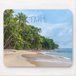 Tahiti Sand Beach Blå himmel Handflatan Träd Musmatta