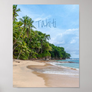 Tahiti Sand Beach Blå himmel Handflatan Träd Poster