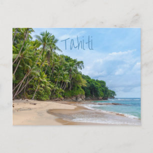 Tahiti Sand Beach Blå himmel Handflatan Träd Vykort
