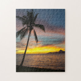 Tahiti Sunset Tropical Handflatan Träd Travel Phot Pussel