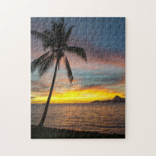 Tahiti Sunset Tropical Handflatan Träd Travel Phot Pussel