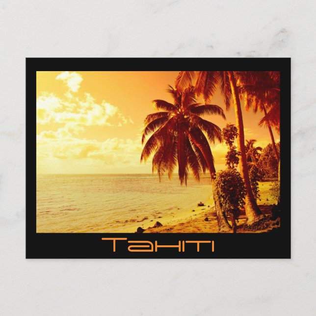 Tahiti sunset vycard svart text vykort (Framsida)