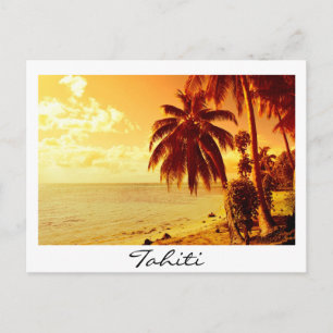 Tahiti sunset white text postcard vykort