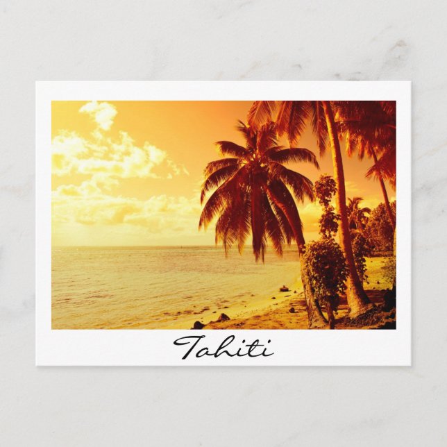 Tahiti sunset white text postcard vykort (Framsida)