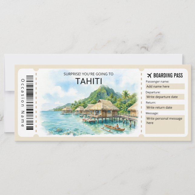 Tahiti Trip Boarding Pass Ticket Inbjudningar (Framsida)