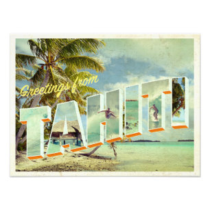 Tahiti vintage fotovykort fototryck