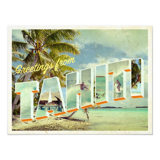 Tahiti vintage fotovykort fototryck (Framsidan)