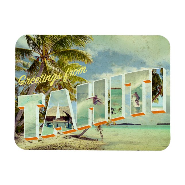 Tahiti vintage fotovykort magnet (Horisontell)