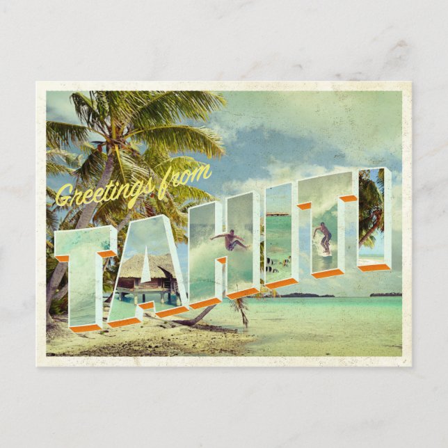 Tahiti vintage fotovykort vykort (Framsida)