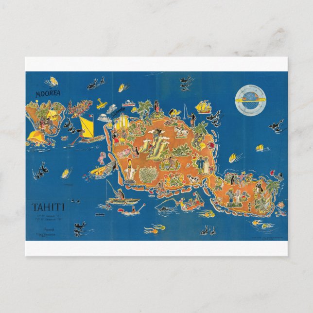 Tahiti Vintage Karta Vykort (Framsida)