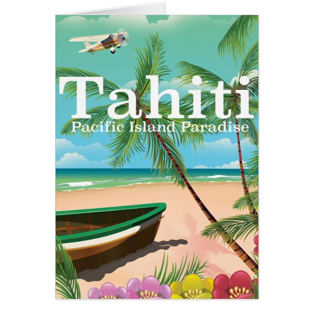 Tahiti vintage reseaffisch hälsningskort (Framsidan)