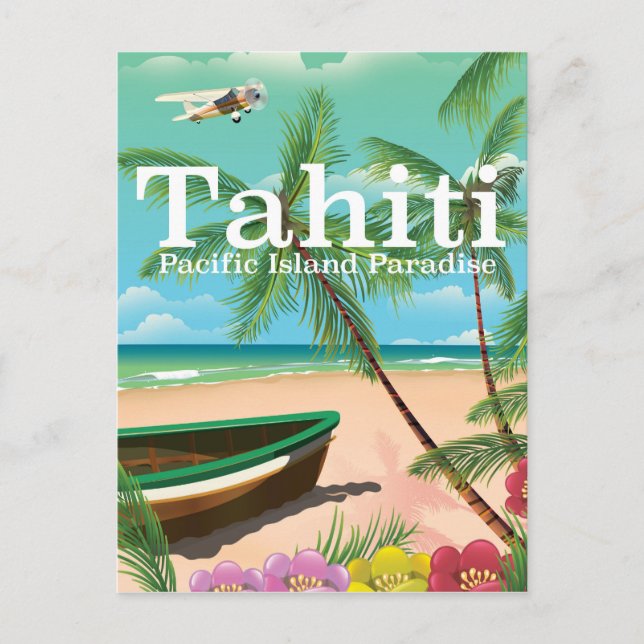 Tahiti vintage reseaffisch vykort (Framsida)