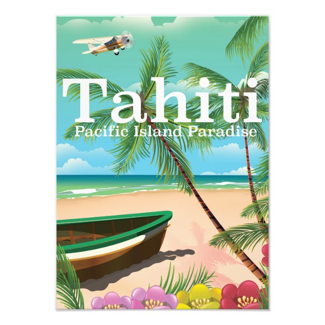 Tahiti vintage strand reseskylt fototryck (Framsidan)