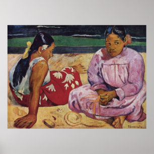 Tahitian kvinnor på strand vid Gauguin Poster