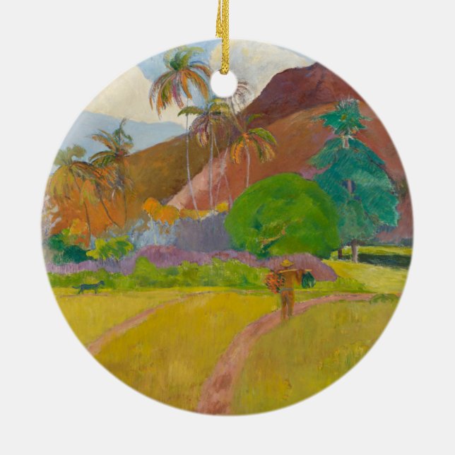 Tahitian Landscape (av Paul Gaugin) Julgransprydnad Keramik (Baksidan)