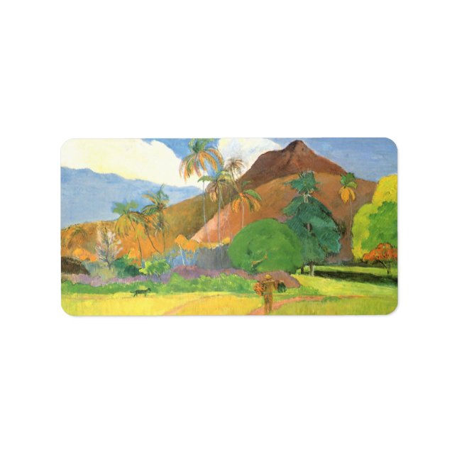 Tahitian Landscape, Mountains Tahiti, Paul Gauguin Adressetikett (Framsidan)