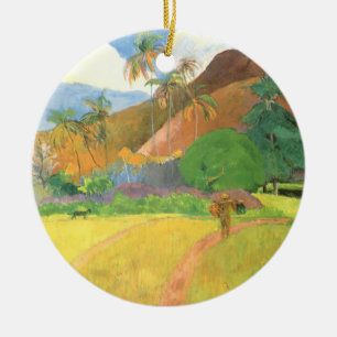 Tahitian Landscape, Mountains Tahiti, Paul Gauguin Julgransprydnad Keramik