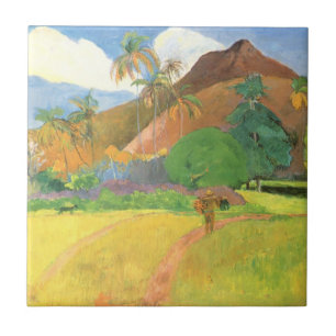Tahitian Landscape, Mountains Tahiti, Paul Gauguin Kakelplatta