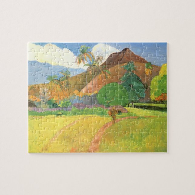 Tahitian Landscape, Mountains Tahiti, Paul Gauguin Pussel (Horisontell)