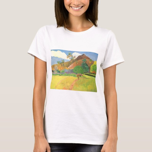 Tahitian Landscape, Mountains Tahiti, Paul Gauguin T-shirt (Framsida)