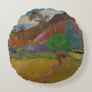 Tahitian landskap, 1891 (olja på kanfas) rund kudde