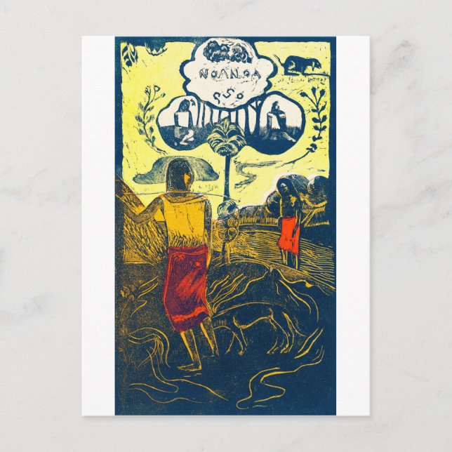 Tahitiska kvinnor och hund, Gauguin Vykort (Framsida)