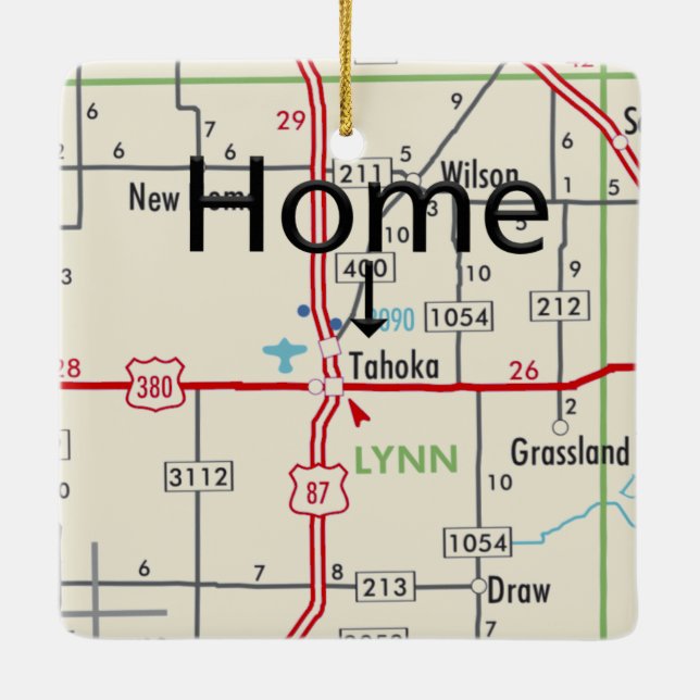 Tahoka TX Karta Julgransprydnad Keramik (Baksida)