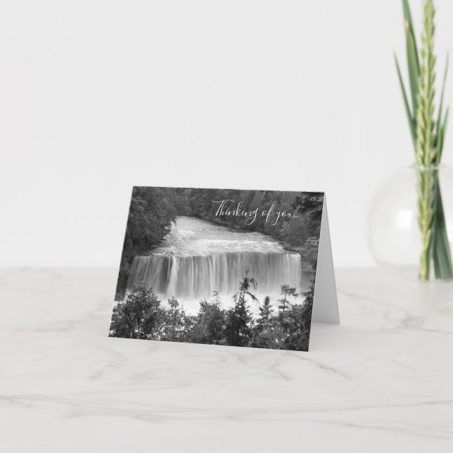 Tahquamenon Upper Falls Grayscale Tinking Card Kort (Framsida)