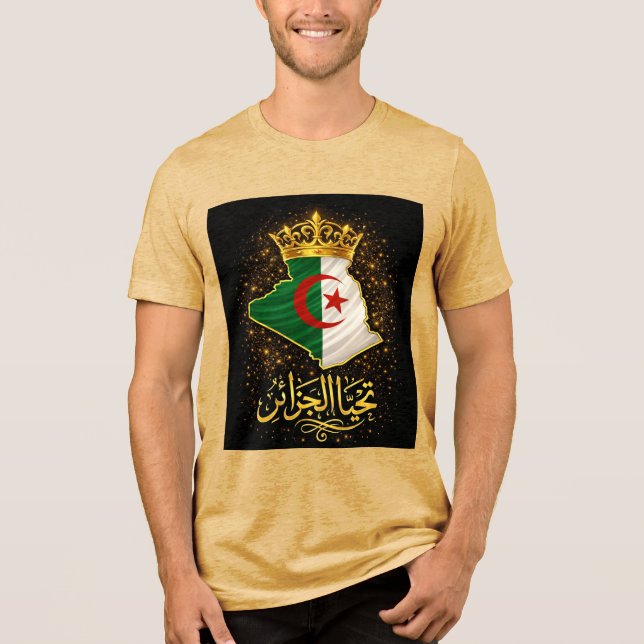 Tahya El Djazair Crown – Golden Long Live Algeria T Shirt (Framsida)
