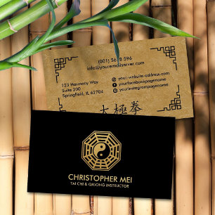 Tai Chi Bagua karta svart och guld Visitkort