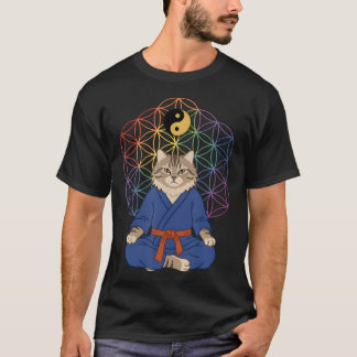 Tai Chi Cat Yin Yang Flower Of Life Spiritual T Shirt