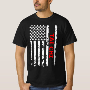 Tai Chi Coola Black and White USA flagga T Shirt