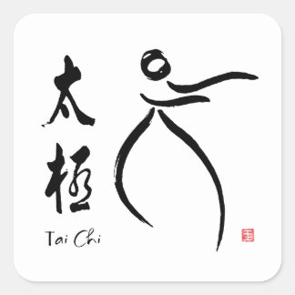Tai Chi Flow med Kanji Fyrkantigt Klistermärke