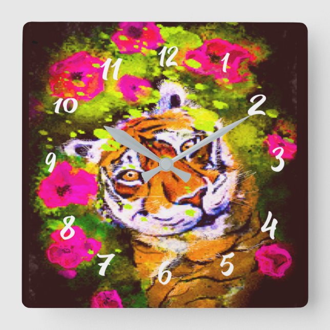 Tai Chi Tiger Let's Party Large Clock Fyrkantig Klocka (Framsida)