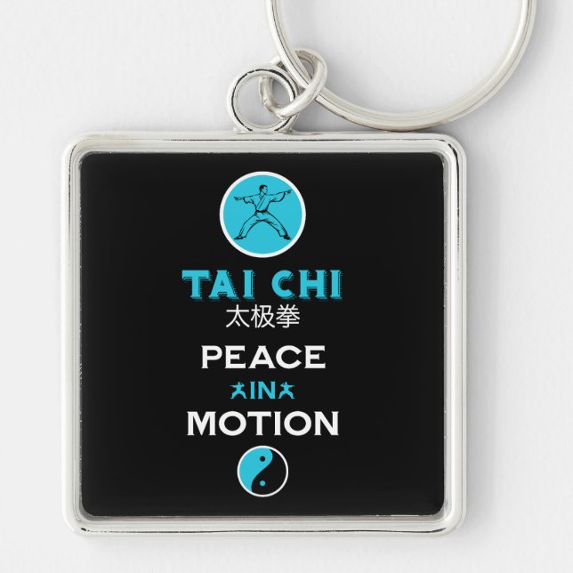 Tai Chi-utövarpresent Fyrkantig Silverfärgad Nyckelring (Framsidan)