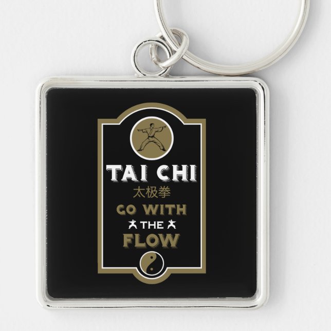 Tai Chi-utövarpresent Fyrkantig Silverfärgad Nyckelring (Framsidan)