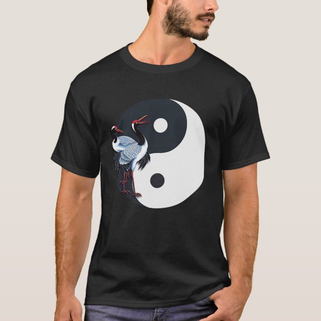 Tai Chi White Crane Yin Yang Qi Gong Chinese White T Shirt (Framsida)