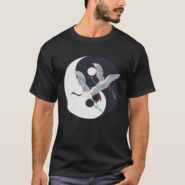 Tai Chi White Crane Yin Yang Qi Gong Chinese White T Shirt (Framsida)